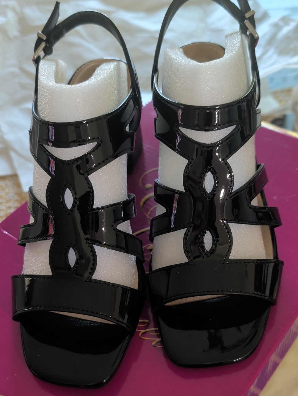 Easy street Black Patent Strappy Slingback Sandals
